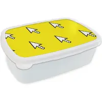 MuchoWow Broodtrommel Wit - Lunchbox - Brooddoos - Muis - Patronen - Computer - 18x12x6 cm - Volwassenen