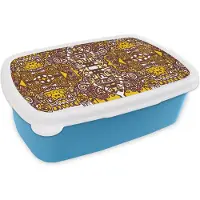 MuchoWow Broodtrommel Blauw - Lunchbox - Brooddoos - Patroon - Azteken - Mexico - 18x12x6 cm - Kinderen - Jongen