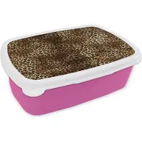 MuchoWow Broodtrommel Roze - Lunchbox Luipaard - Patronen - Dieren - Brooddoos 18x12x6 cm - Brood lunch box - Broodtrommels voor kinderen en volwassenen