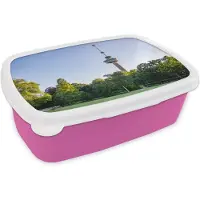 MuchoWow Broodtrommel Roze - Lunchbox - Brooddoos - Euromast - Boom - Rotterdam - 18x12x6 cm - Kinderen - Meisje