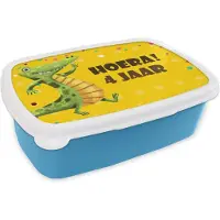 MuchoWow Broodtrommel Blauw - Lunchbox - Brooddoos - Verjaardag cadeau - Kind - 4 Jaar - Dinosaurus - 18x12x6 cm - Kinderen - Jongen