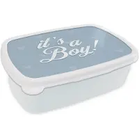 MuchoWow Broodtrommel Wit - Lunchbox - Brooddoos - Babyshower - Jongen - Hart -Quotes - It's a boy - Spreuken - 18x12x6 cm - Volwassenen