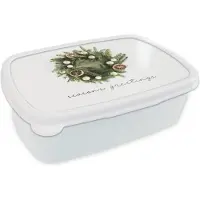 MuchoWow Broodtrommel Wit - Lunchbox - Brooddoos - Winter - Dennentak - Sinaasappel - 18x12x6 cm - Volwassenen