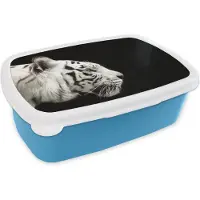 MuchoWow Broodtrommel Blauw - Lunchbox - Brooddoos - Tijger - Wit - Zwart - 18x12x6 cm - Kinderen - Jongen