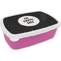 MuchoWow Broodtrommel Roze - Lunchbox - Brooddoos - Quotes - Tekst - Oh happy day - Geluk - 18x12x6 cm - Kinderen - Meisje