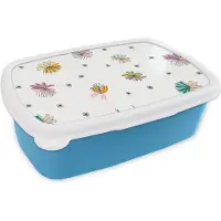 MuchoWow Broodtrommel Blauw - Lunchbox - Brooddoos - Bloemen - Regenboog - Flora - Pastel - Patronen - 18x12x6 cm - Kinderen - Jongen
