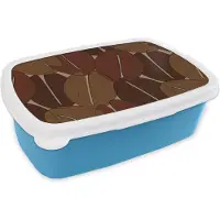 MuchoWow Broodtrommel Blauw - Lunchbox - Brooddoos - Koffiebonen - Patronen - Coffee - 18x12x6 cm - Kinderen - Jongen