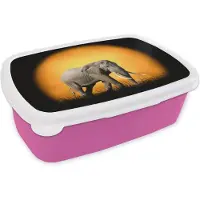 MuchoWow Broodtrommel Roze - Lunchbox - Brooddoos - Olifant - Zon - Gras - 18x12x6 cm - Kinderen - Meisje