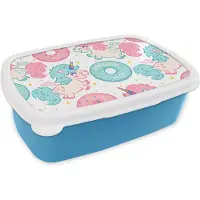MuchoWow Broodtrommel Blauw - Lunchbox - Brooddoos - Eenhoorn - Donut - Baby - 18x12x6 cm - Kinderen - Jongen