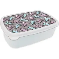 MuchoWow Broodtrommel Wit - Lunchbox - Brooddoos - Schaatsen - Patroon - Winter - 18x12x6 cm - Volwassenen