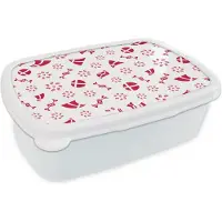MuchoWow Broodtrommel Wit - Lunchbox - Brooddoos - Denemarken - Patronen - Rood - 18x12x6 cm - Volwassenen