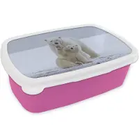 MuchoWow Broodtrommel Roze - Lunchbox - Brooddoos - IJsbeer - Kind - Sneeuw - 18x12x6 cm - Kinderen - Meisje
