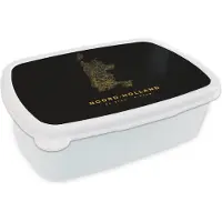 MuchoWow Broodtrommel Wit - Lunchbox - Brooddoos - Noord-Holland - Kaart - Black and gold - 18x12x6 cm - Volwassenen