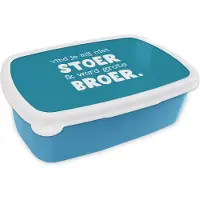 MuchoWow Broodtrommel Blauw - Lunchbox - Brooddoos - Broer - Vind je mij niet stoer ik word grote broer - Quotes - Spreuken - 18x12x6 cm - Kinderen - Jongen