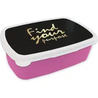 MuchoWow Broodtrommel Roze - Lunchbox - Brooddoos - Quote - Doel - Zwart - Goud - 18x12x6 cm - Kinderen - Meisje