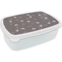 MuchoWow Broodtrommel Wit - Lunchbox - Brooddoos - Patronen - Tulpen - Minimalistisch - 18x12x6 cm - Volwassenen