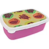 MuchoWow Broodtrommel Roze - Lunchbox - Brooddoos - Schildpad - Vissen - Maori - Patroon - 18x12x6 cm - Kinderen - Meisje