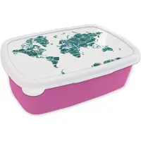 MuchoWow Broodtrommel Roze - Lunchbox - Brooddoos - Wereldkaart - Zee - Wit - 18x12x6 cm - Kinderen - Meisje