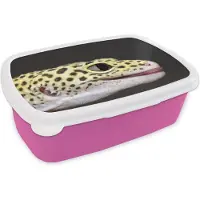 MuchoWow Broodtrommel Roze - Lunchbox - Brooddoos - Close-up luipaardgekko - 18x12x6 cm - Kinderen - Meisje