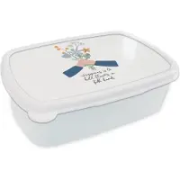 MuchoWow Broodtrommel Wit - Lunchbox - Brooddoos - Spreuken - Happiness is to hold flowers in both hands - Quotes - 18x12x6 cm - Volwassenen