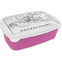 MuchoWow Broodtrommel Roze - Lunchbox - Brooddoos - Düsseldorf - Kaart - Stadskaart - Plattegrond - 18x12x6 cm - Kinderen - Meisje