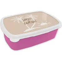 MuchoWow Broodtrommel Roze - Lunchbox - Brooddoos - Spreuken - Quotes - Sunsets & palmtrees - Palmboom - 18x12x6 cm - Kinderen - Meisje