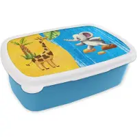 MuchoWow Broodtrommel Blauw - Lunchbox - Brooddoos - Olifant - Giraffe - Water - 18x12x6 cm - Kinderen - Jongen