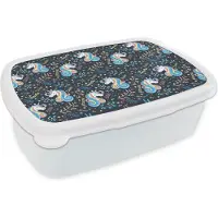 MuchoWow Broodtrommel Wit - Lunchbox - Brooddoos - Unicorn - Quote - Regenboog - Patronen - 18x12x6 cm - Volwassenen