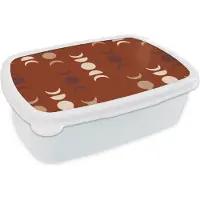 MuchoWow Broodtrommel Wit - Lunchbox - Brooddoos - Maan - Rood - Patroon - 18x12x6 cm - Volwassenen