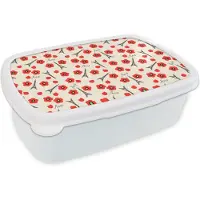 MuchoWow Broodtrommel Wit - Lunchbox - Brooddoos - Patronen - Parijs - Eiffeltoren - Bloemen - 18x12x6 cm - Volwassenen