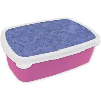 MuchoWow Broodtrommel Roze - Lunchbox - Brooddoos - Bloemen - Patronen - Blauw - 18x12x6 cm - Kinderen - Meisje
