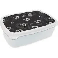 MuchoWow Broodtrommel Wit - Lunchbox - Brooddoos - Patronen - Hart - Schedel - 18x12x6 cm - Volwassenen