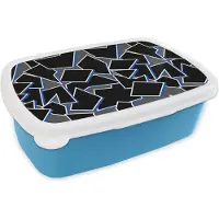 MuchoWow Broodtrommel Blauw - Lunchbox - Brooddoos - Vormen - Geometrie - Zwart - Design - 18x12x6 cm - Kinderen - Jongen