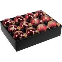 Othmar decorations Luxe kerstballen - 12x - donkerrood - 7,5 cm - glas - Kerstbal
