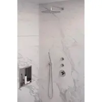 Brauer Brushed Edition thermostatische inbouw regendouche SET 04 met 30 cm douchekop en gebogen muurarm en staaf handdouche en doucheslang en wandaansluitbocht RVS geborsteld PVD