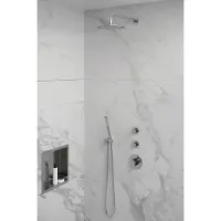 Brauer Brushed Edition thermostatische inbouw regendouche SET 03 met 20 cm douchekop en gebogen muurarm en staaf handdouche en doucheslang en wandaansluitbocht RVS geborsteld PVD
