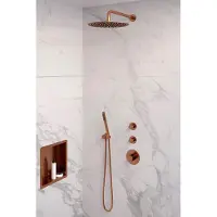Brauer Copper Edition complete inbouw regendouche met staafhanddouche, gebogen wandarm en hoofddouche 30cm set 4 koper geborsteld PVD
