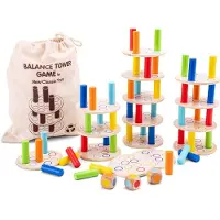 Woet Houten Balanstoren Spel - Educatief Stapelspel met Dobbelstenen - Kleurenherkenning en Motoriek - Vanaf 3 Jaar