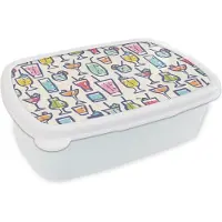 MuchoWow Broodtrommel Wit - Lunchbox - Brooddoos - Cocktail - Glas - Zomer - Patronen - 18x12x6 cm - Volwassenen