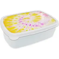 MuchoWow Broodtrommel Wit - Lunchbox Zomer - Tie dye - Geel - Brooddoos 18x12x6 cm - Brood lunch box - Broodtrommels voor kinderen en volwassenen