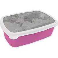MuchoWow Broodtrommel Roze - Lunchbox - Brooddoos - Abstracte wereldkaart met schaduwen - zwart wit - 18x12x6 cm - Kinderen - Meisje