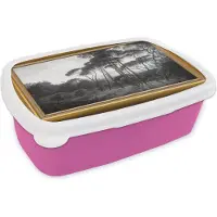 MuchoWow Broodtrommel Roze - Lunchbox - Brooddoos - Italiaans landschap parasoldennen - Hendrik Voogd - Lijst - Goud - 18x12x6 cm - Kinderen - Meisje