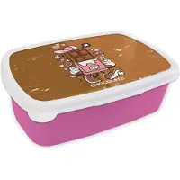 MuchoWow Broodtrommel Roze - Lunchbox - Brooddoos - Chocolade - Retro - Verpakking - 18x12x6 cm - Kinderen - Meisje