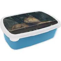 MuchoWow Broodtrommel Blauw - Lunchbox - Brooddoos - Leeuw - Bos - Wild - 18x12x6 cm - Kinderen - Jongen