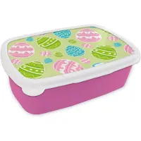MuchoWow Broodtrommel Roze - Lunchbox - Brooddoos - Paasei - Patronen - Pasen - 18x12x6 cm - Kinderen - Meisje