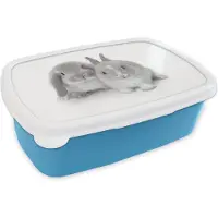 MuchoWow Broodtrommel Blauw - Lunchbox - Brooddoos - Twee konijnen - zwart wit - 18x12x6 cm - Kinderen - Jongen