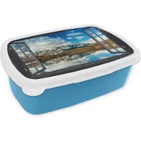 MuchoWow Broodtrommel Blauw - Lunchbox - Brooddoos - Doorkijk - Bergen - Water - 18x12x6 cm - Kinderen - Jongen