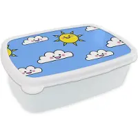 MuchoWow Broodtrommel Wit - Lunchbox - Brooddoos - Kawaii - Patronen - Zon - Kinderen - 18x12x6 cm - Volwassenen