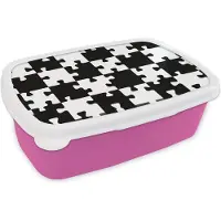 MuchoWow Broodtrommel Roze - Lunchbox - Brooddoos - Puzzel - Schaken - Patronen - 18x12x6 cm - Kinderen - Meisje