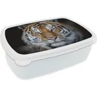 MuchoWow Broodtrommel Wit - Lunchbox - Brooddoos - Tijger - Sneeuw - Zwart - 18x12x6 cm - Volwassenen